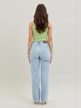 Judy Blue High Waist 90's Back Rip Straight Denim Jeans 82600 11/30